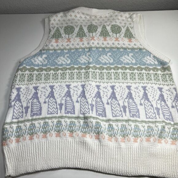 The Villager Women's XL 38 kawaii Knit cottage core swan Sweater Vest - Picture 8 of 9
